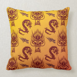 Oriental Dragons Creatures Pattern Maroon Gold Throw Pillows