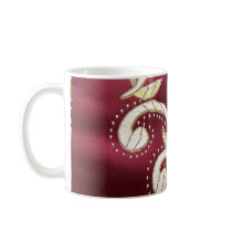 Oriental Fabric Burgundy With Embroidered Flowers mugs