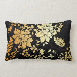 Oriental Gold Flowers on Black Pillow