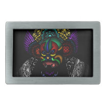 Oriental Mask Rectangular Belt Buckle