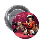 Oriental Ms Claus in Kimono, Santa Hat, Stockings Pinback Buttons