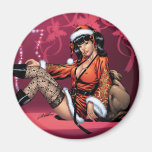 Oriental Ms Claus in Kimono, Santa Hat, Stockings Refrigerator Magnets