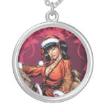 Oriental Ms Claus in Kimono, Santa Hat, Stockings Pendants