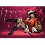 Oriental Ms Claus in Kimono, Santa Hat, Stockings Photo Cut Outs