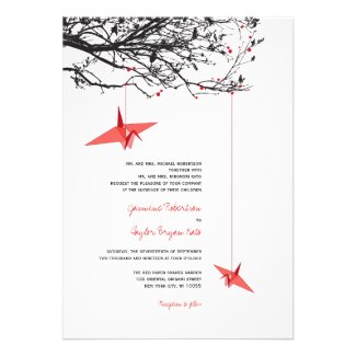 Oriental Origami Paper Cranes Tree Wedding Invite Custom Invitations