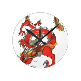ORIENTAL RED FIRE DRAGON ROUND WALLCLOCK