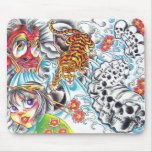oriental skull women tiger mouse pad