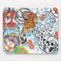 oriental skull women tiger mousepads