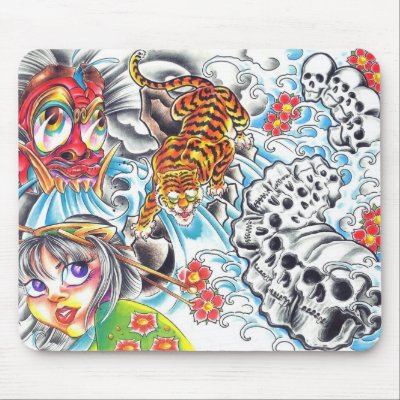 tatuajes orientales flores. tigre oriental de las mujeres del cr&#225;neo tapetes de ratones por 
