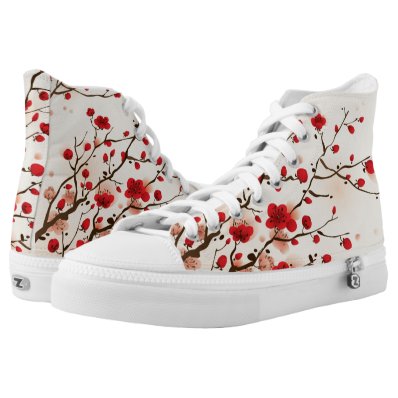 Oriental style painting, plum blossom in spring printed shoes