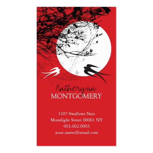 Oriental Swallows Birds Moonlight Tree Branches Ze Business Card Templates (front side)