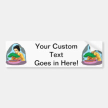 Oriental Woman Tending Bonsai Bumper Sticker