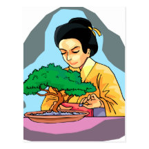 Oriental Woman Tending Bonsai Post Cards