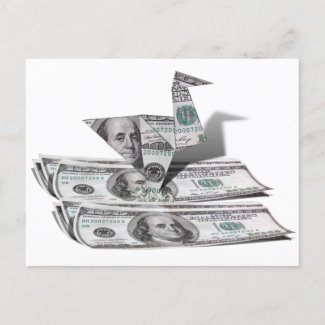 Origami Bird from 100 Dollar Bill postcard