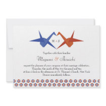 Origami Cranes Wedding (Blue - Burnt Orange) Custom Invitation
