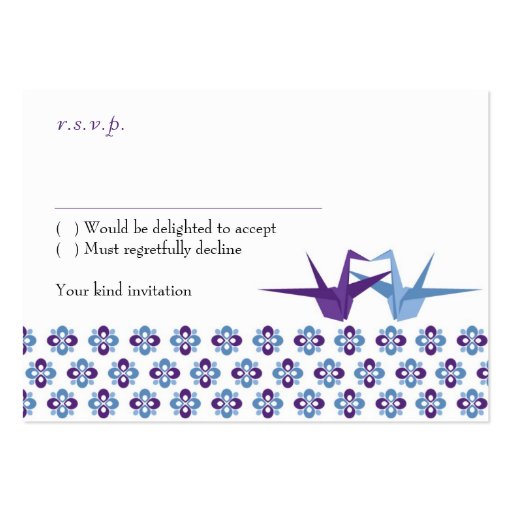 Origami Cranes Wedding (Purple C. Blue) RSVP Card Business Card (front side)