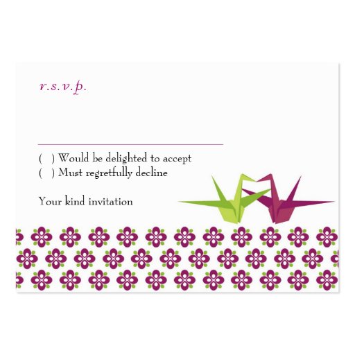 Origami Cranes Wedding RSVP Card Business Card Template