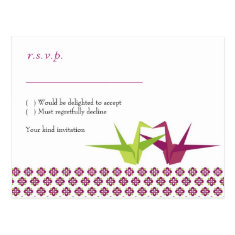 Origami Cranes Wedding RSVP Postcards