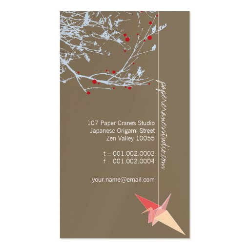 Origami Japanese Red Paper Cranes Silhouette Tree Business Card Template (back side)