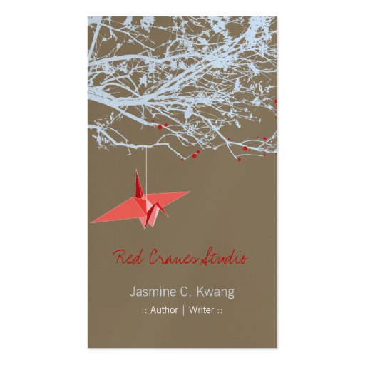 Origami Japanese Red Paper Cranes Silhouette Tree Business Card Template (front side)