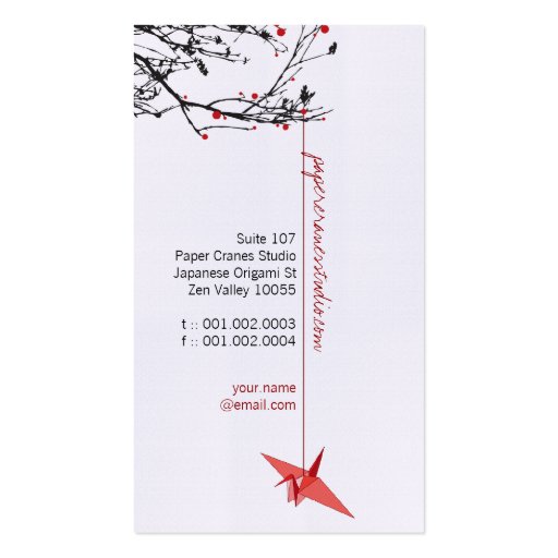 Origami Japanese Red Paper Cranes Silhouette Tree Business Card Templates (back side)