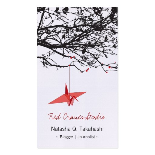 Origami Japanese Red Paper Cranes Silhouette Tree Business Card Templates (front side)
