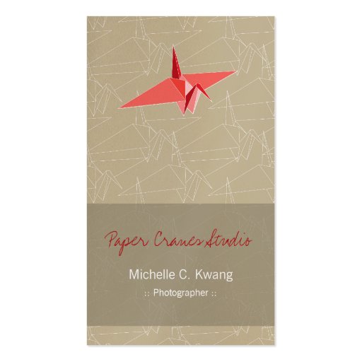 Origami Japanese Zen Graphics Art Red Paper Crane Business Cards (front side)
