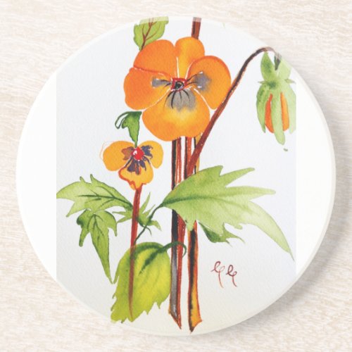 Original Art Coaster, Flower Art, Orange Poppies