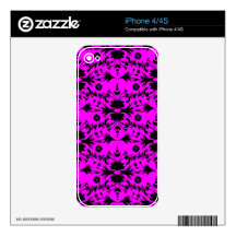 Original Black on Fuchsia Damask Pattern Decals For iPhone 4S