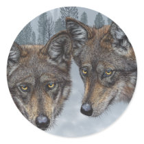 Original Mexican Gray Wolf Art Round Stickers