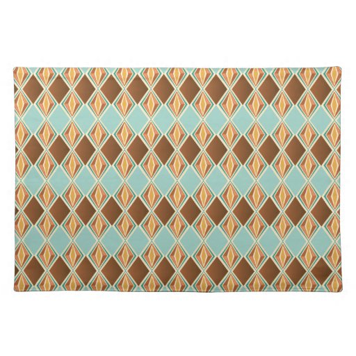 Original Retro Brown/aqua diamond pattern Placemat Zazzle