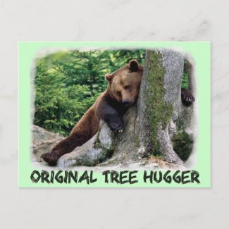 Original Tree Hugger Brown Bear Postcard postcard