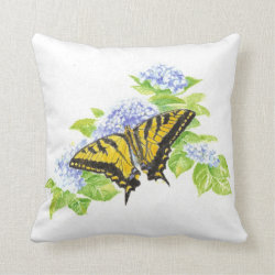 Original Watercolor Butterfly & hydrangea Flower Pillow