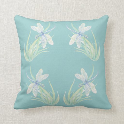 Original Watercolor Dragonfly in Blue and Green Throw Pillows Zazzle