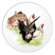 Original Watercolor Farm Chickens and Barn Scene Clock