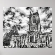 Orlingbury church (Black and White) poster print posters