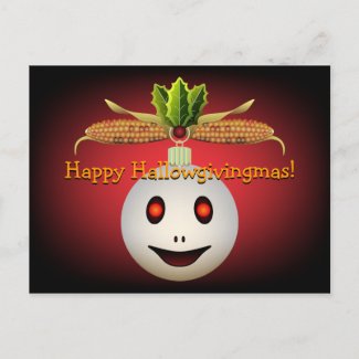 Ornament Ghost Indian Corn Holly Hallowgivingmas Post Card