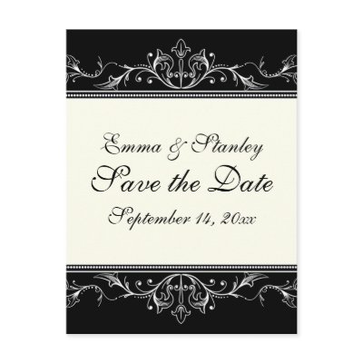 Ornamental border black white Save the Date Postcard
