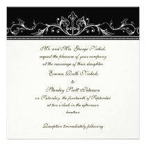 Ornamental border black white wedding invitation