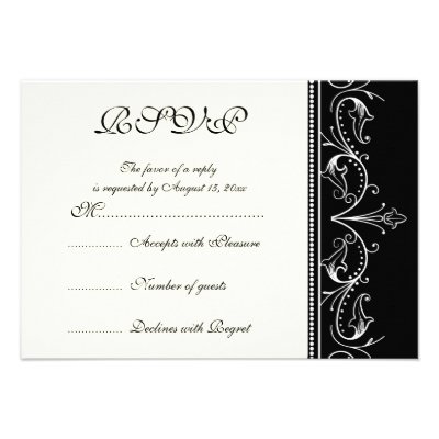 Ornamental border black white wedding RSVP card Custom Invitations