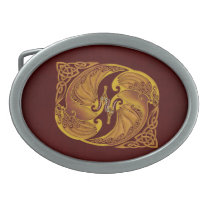 Ornamental Celtic Dragons Oval Belt Buckles