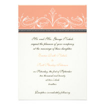 Ornamental coral white custom wedding invitation