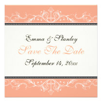 Ornamental coral white Save the Date announcement