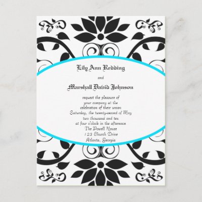 Ornamental Garden light blue Wedding Invite Post Cards by BloomMedia