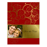Ornamental Gold Spiral Vine Save The Date Postcard