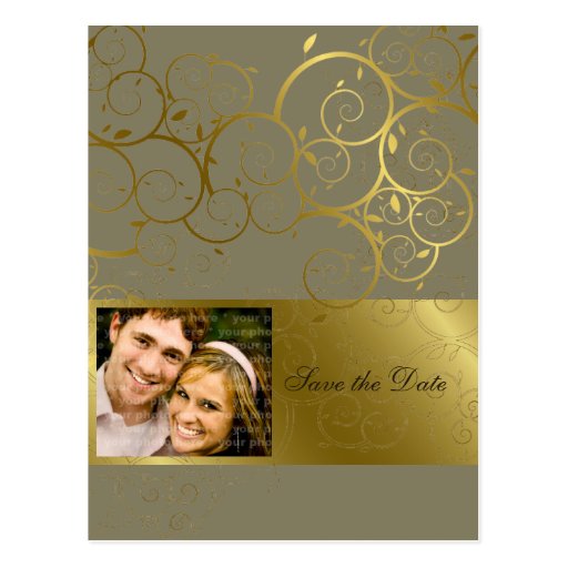Ornamental Gold Spiral Vine Save The Date Postcard