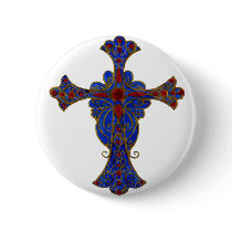 Ornamental Red and Blue Cross Hand Painted buttons by Lenora Ornamental Red and Blue Cross Hand Painted buttons