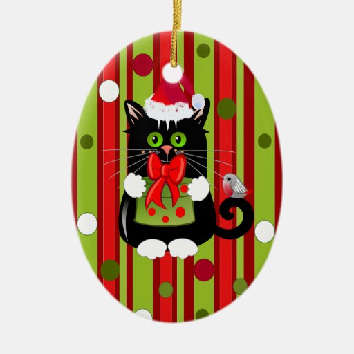 Ornamento lindo del navidad con el gato y el petir adornos de navidad