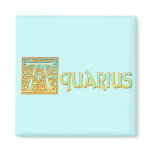 Ornate Aqua Blue and Gold Aquarius Refrigerator Magnets