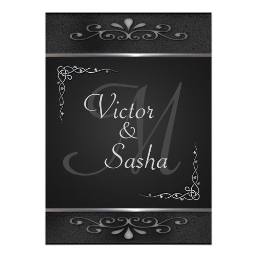 Ornate Black and Silver Wedding Invitations